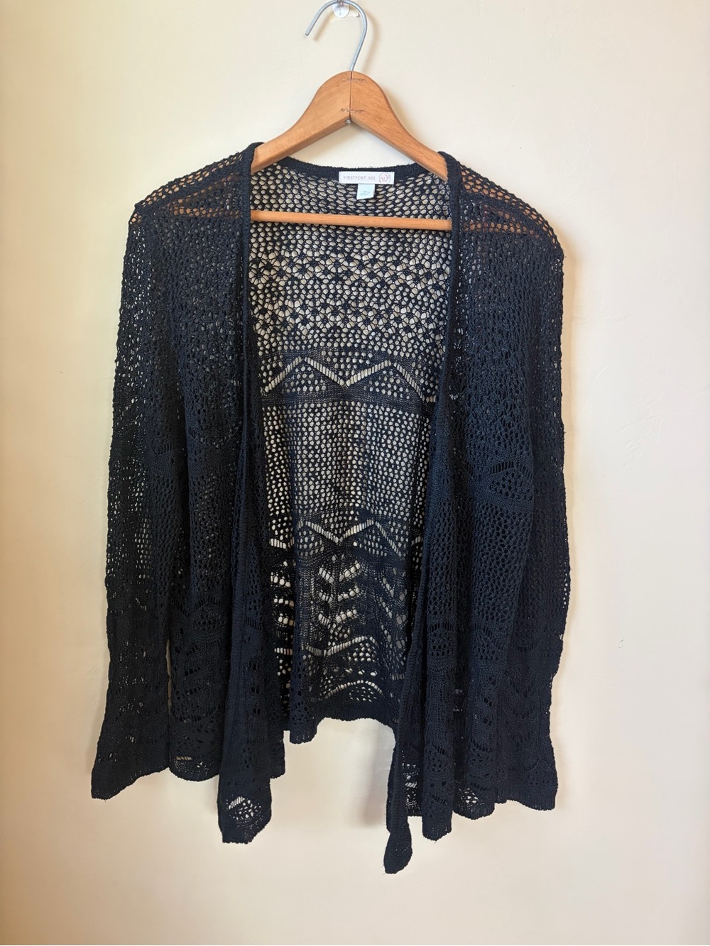 Westport 1962 Women’s XL Black Crochet Knit Cardigan Open Front Lightweight